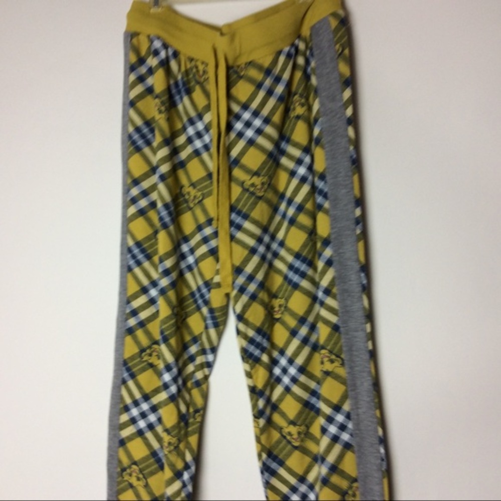 Disney The Lion King Pajama Pants Yellow‎ Gray Plaid Women's Medium